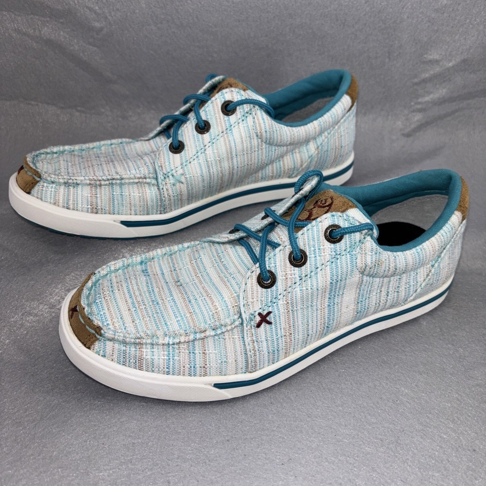 Twisted X Hooey Loper Blue Striped Canvas Moccasin Loafer Shoe Women 6.5M LXP003